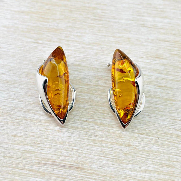 Contemporary Sterling Silver and Amber Clip On Earrings.