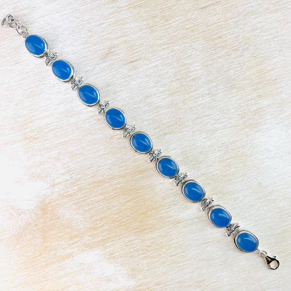Heavyweight Sterling Silver and Blue Chalcedony Bracelet.