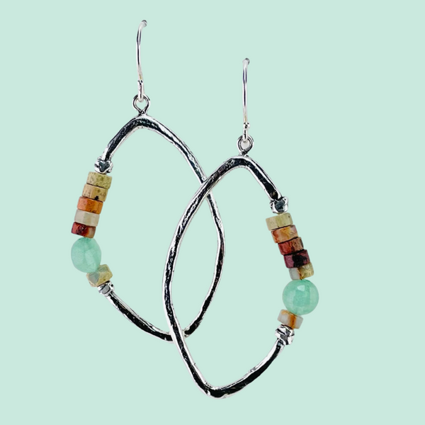 Handmade Silver and Mixed Stone Drop Earrings.