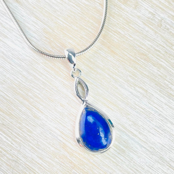 Sterling Silver and Tear Drop Shaped Lapis Lazuli Pendant.