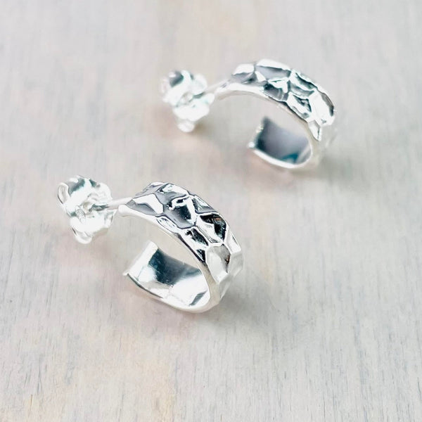 Small Textured Sterling Silver Half Hoop Earrings by JB Designs.