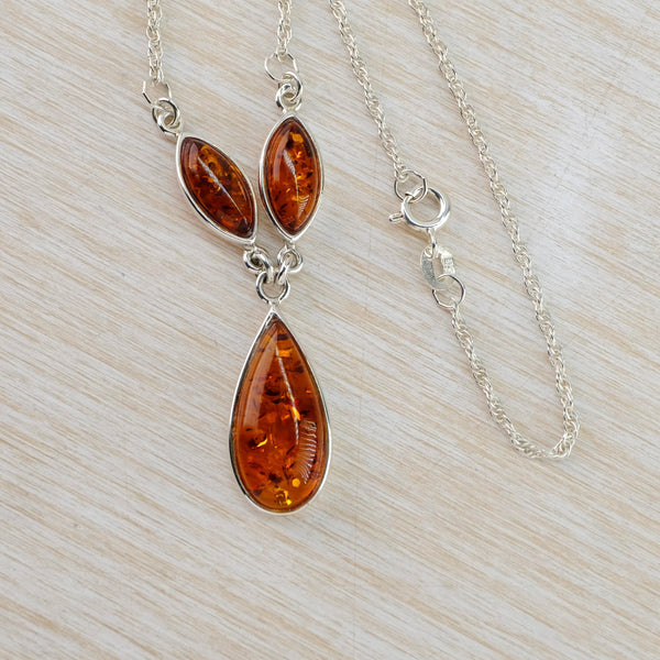 Triple Amber and Sterling Silver Necklet.