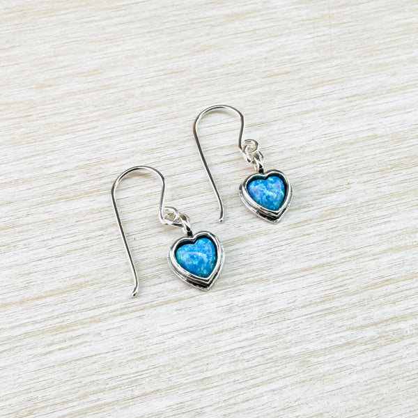 Simple Sterling Silver and Opal Heart Earrings.