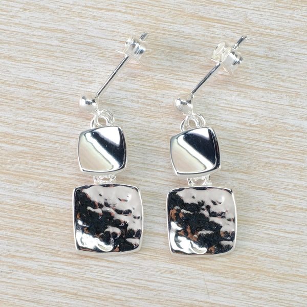 Double Square Articulated Sterling Silver Drop Earrings by JB Designs.