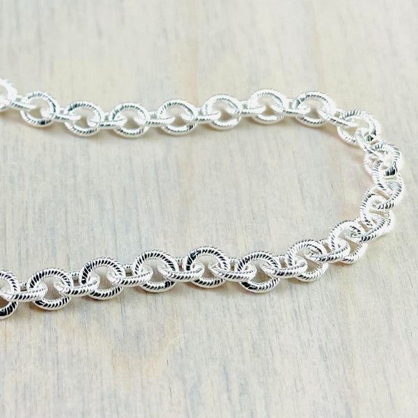 16 inch Textured Sterling Silver Link Chain.