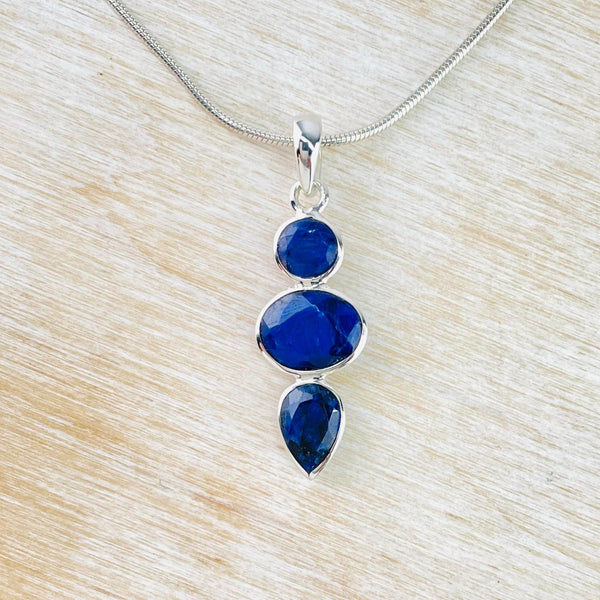 Sterling Silver and Three Shaped Sapphire Quartz Pendant.