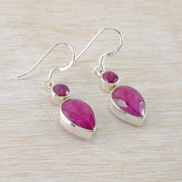 Double Stone Sterling Silver and Ruby Quartz Earrings.