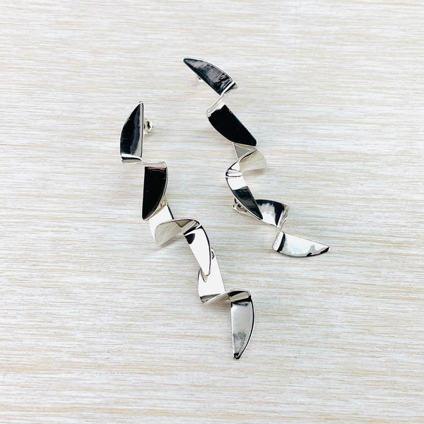 Long Silver 'Origami' Articulated Drop Earrings.