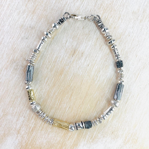 Gents Sterling Silver and Gold Plated Beaded Bracelet.