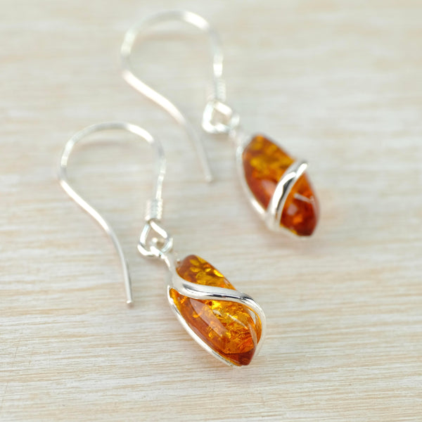 Marquise Amber with Sterling Silver Overlay Drop Earrings.