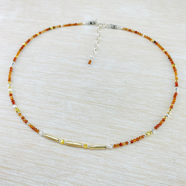 Champagne Quartz, Goldstone, Sterling Silver and Gold Plated Bead Necklace by Emily Merrix.