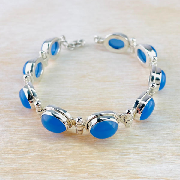 Heavyweight Sterling Silver and Blue Chalcedony Bracelet.