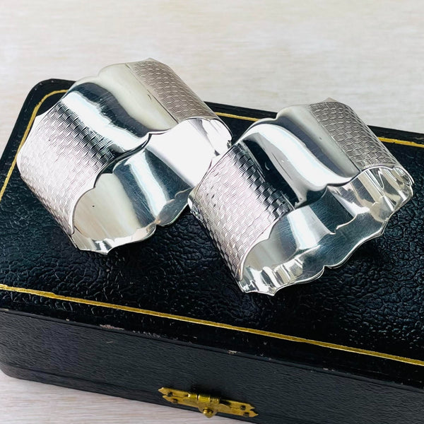 Boxed Pair of Antique Silver Napkin Rings, Hallmarked Birmingham, 1924