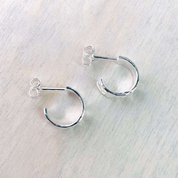Small Textured Sterling Silver Half Hoop Earrings by JB Designs.