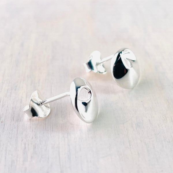 Polished Silver Curved Mobius Stud Earrings by JB Designs.