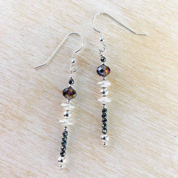 Silver, Spinel and Vintage Crystal  Drop Earrings.