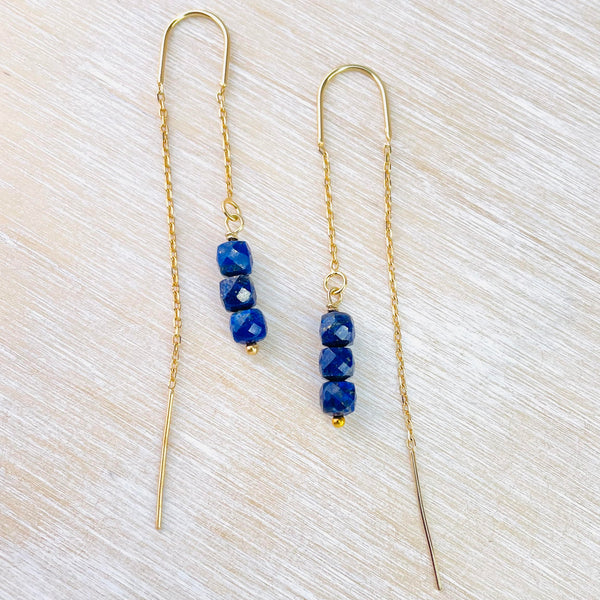 Gold Plated Silver and Lapis Pull Through Earrings by JB Designs.