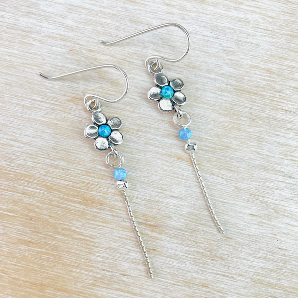 Long Opal and Sterling Silver Flower Earrings.