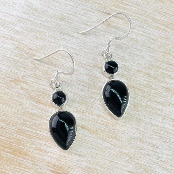 Double Stone Sterling Silver and Black Onyx Earrings.