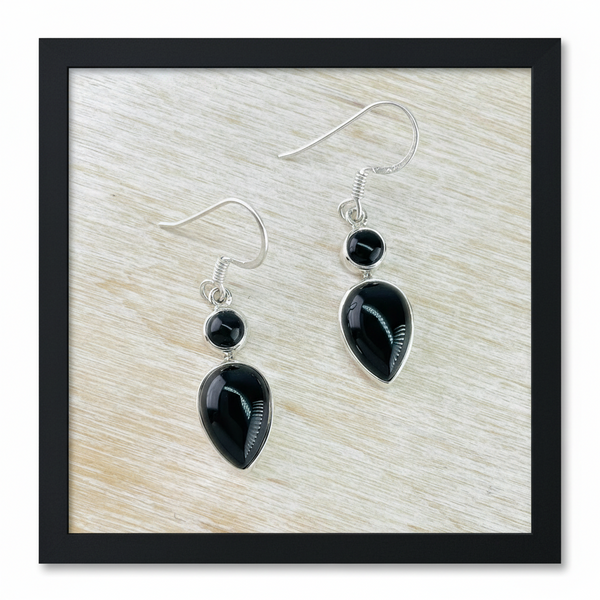 Double Stone Sterling Silver and Black Onyx Earrings.