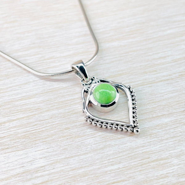 'Boho' Sterling Silver and Green Mojave Turquoise Pendant.