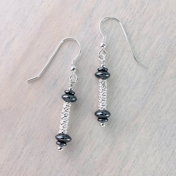 Silver and Hematite drop Earrings by Emily Merrix.
