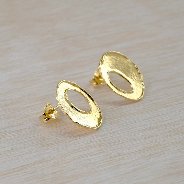 Gold Plated Silver Oval Cut Out Stud Earrings by JB Designs.
