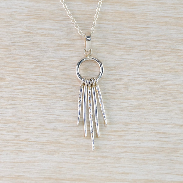 Five Drop and Ring Hammered Sterling Silver Pendant.