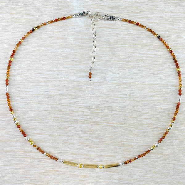 Champagne Quartz, Goldstone, Sterling Silver and Gold Plated Bead Necklace by Emily Merrix.