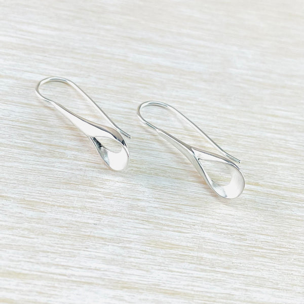 Satin and Polished Open Tear Drop Silver Earrings.