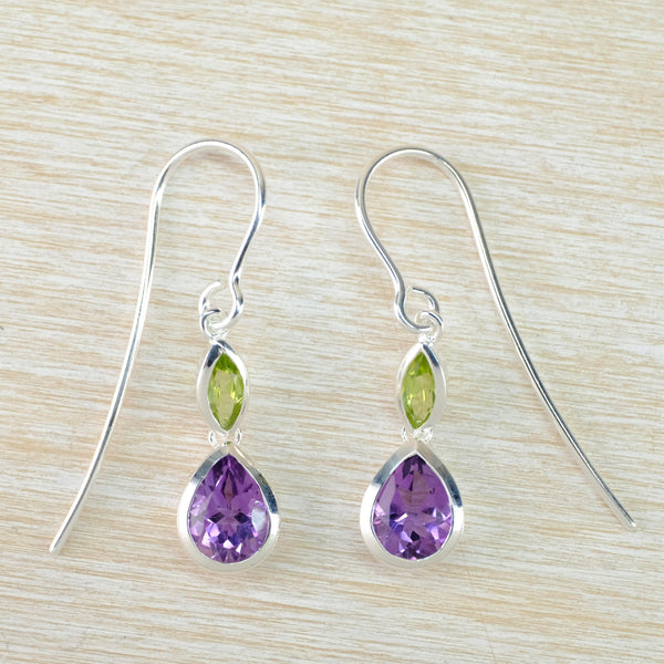 Amethyst, Peridot and Sterling Silver Earrings by JB Designs