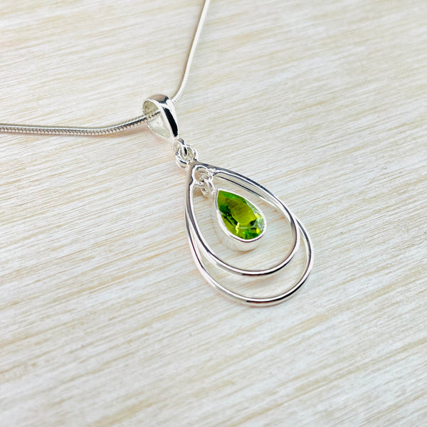 Mobile Double Teardrop Sterling Silver and Peridot Pendant.