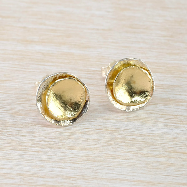Double Disc Silver and Gold Plated Stud Earrings by JB Designs.