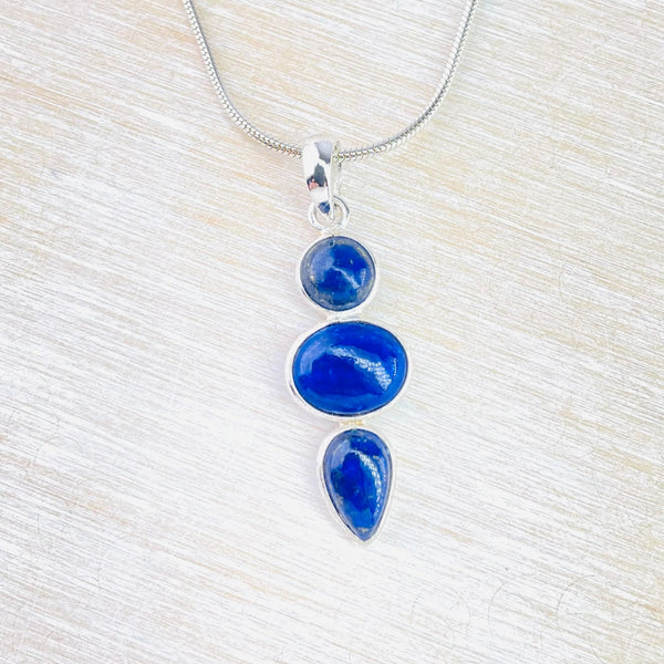 Sterling Silver and Three Shaped Lapis Lazuli Pendant.