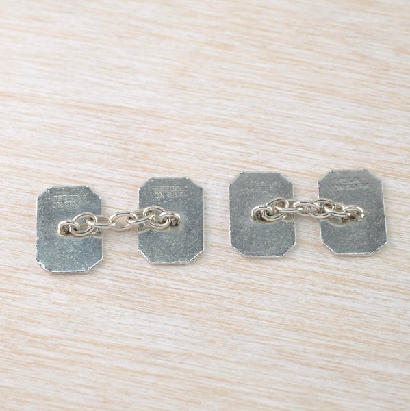 Eight Sided Vintage 1950's Engine Turned Cufflinks, 9ct Gold on Sterling Silver.