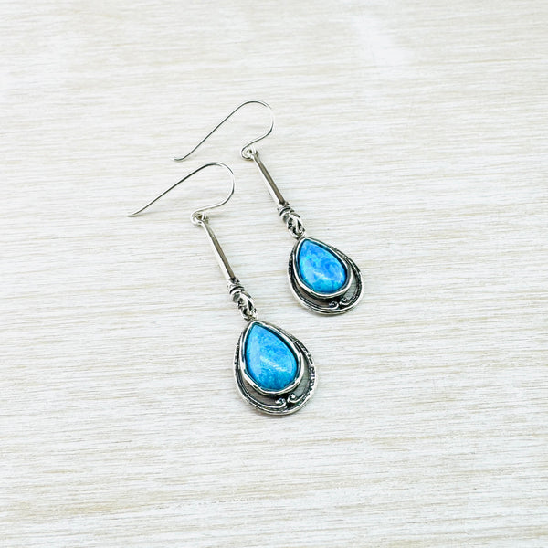 Long Tear Drop Opal and Sterling Silver Drop Earrings.