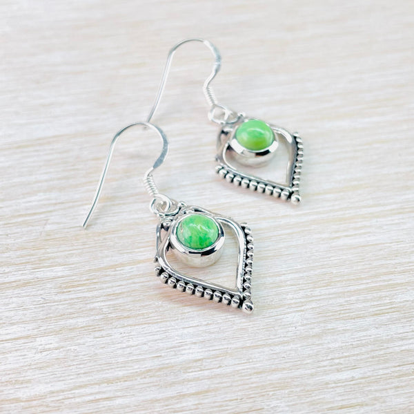 'Boho' Sterling Silver and Green Mojave Turquoise Earrings.