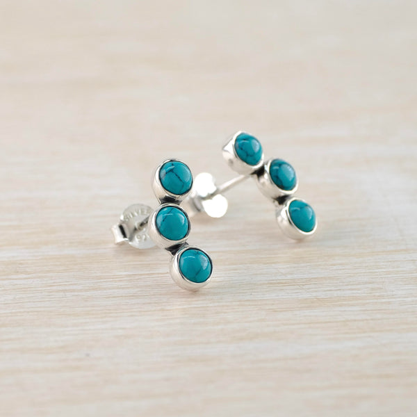 Triple Turquoise and Sterling Silver Stud Earrings.