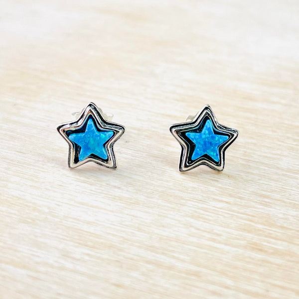 Opal and Sterling Silver Star Stud Earrings