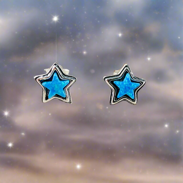 Opal and Sterling Silver Star Stud Earrings