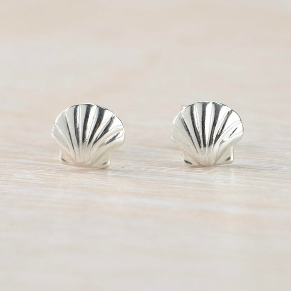 Sterling Silver Scallop Shell Stud Earrings by JB Designs.