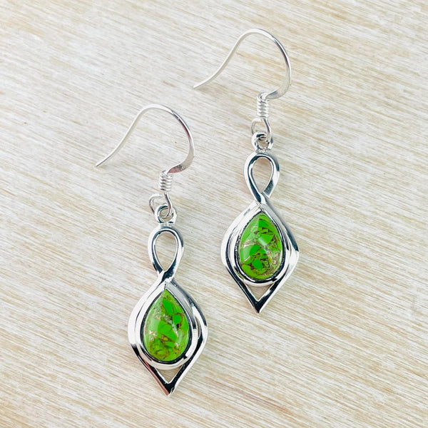 Sterling Silver and Green Mojave Turquoise Earrings.