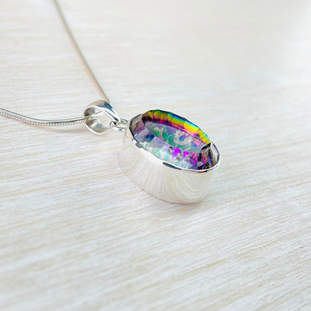 Oval Sterling Silver and Mystic Topaz Pendant. – Smithsonia