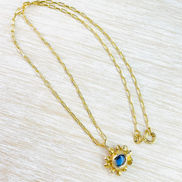 Labradorite and Gold Plated Silver Flower Pendant by JB Designs.