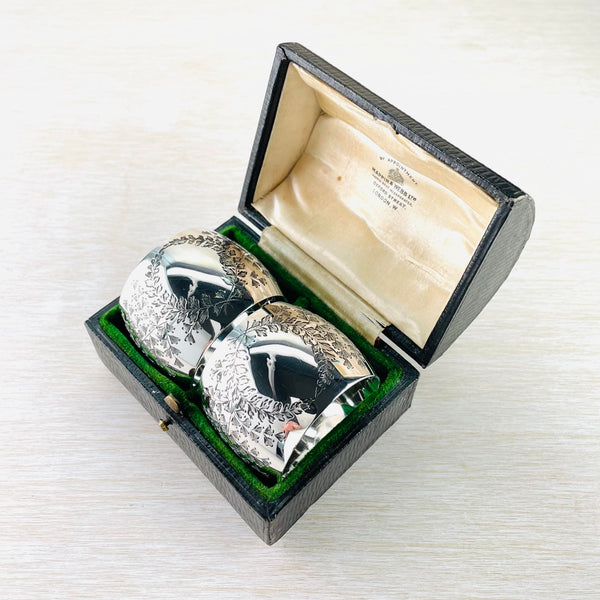 Boxed Pair of Antique Silver Napkin Rings, Hallmarked Sheffield, 1911.