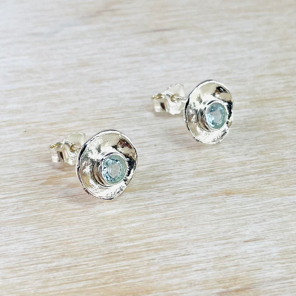 Sterling Silver and Blue Topaz Disc Stud Earrings by JB Designs.