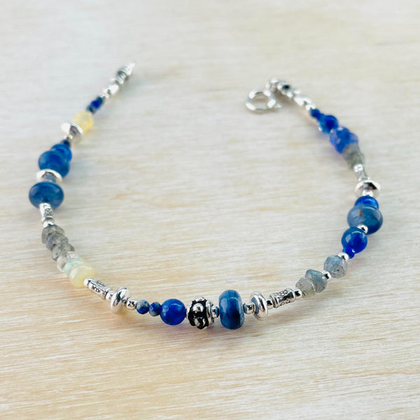 Mixed Semi Precious Stone and Sterling Silver Bead Bracelet by Emily Merrix.