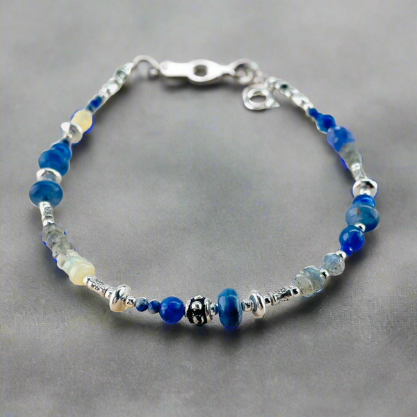 Mixed Semi Precious Stone and Sterling Silver Bead Bracelet by Emily Merrix.