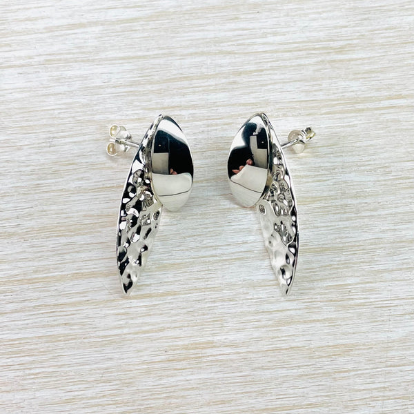 Textured and Polished Sterling Silver 'Double Leaf' Stud Earrings.