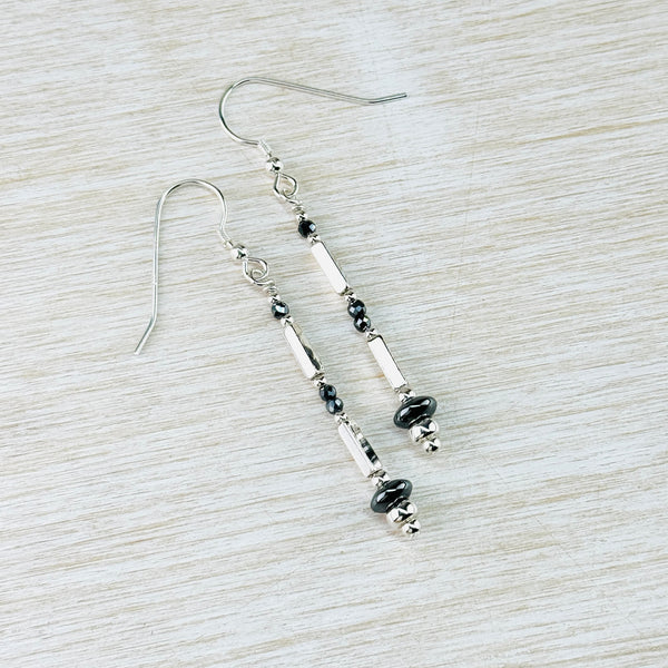 Sterling Silver, Spinel and Hematite Bead Earrings by Emily Merrix.